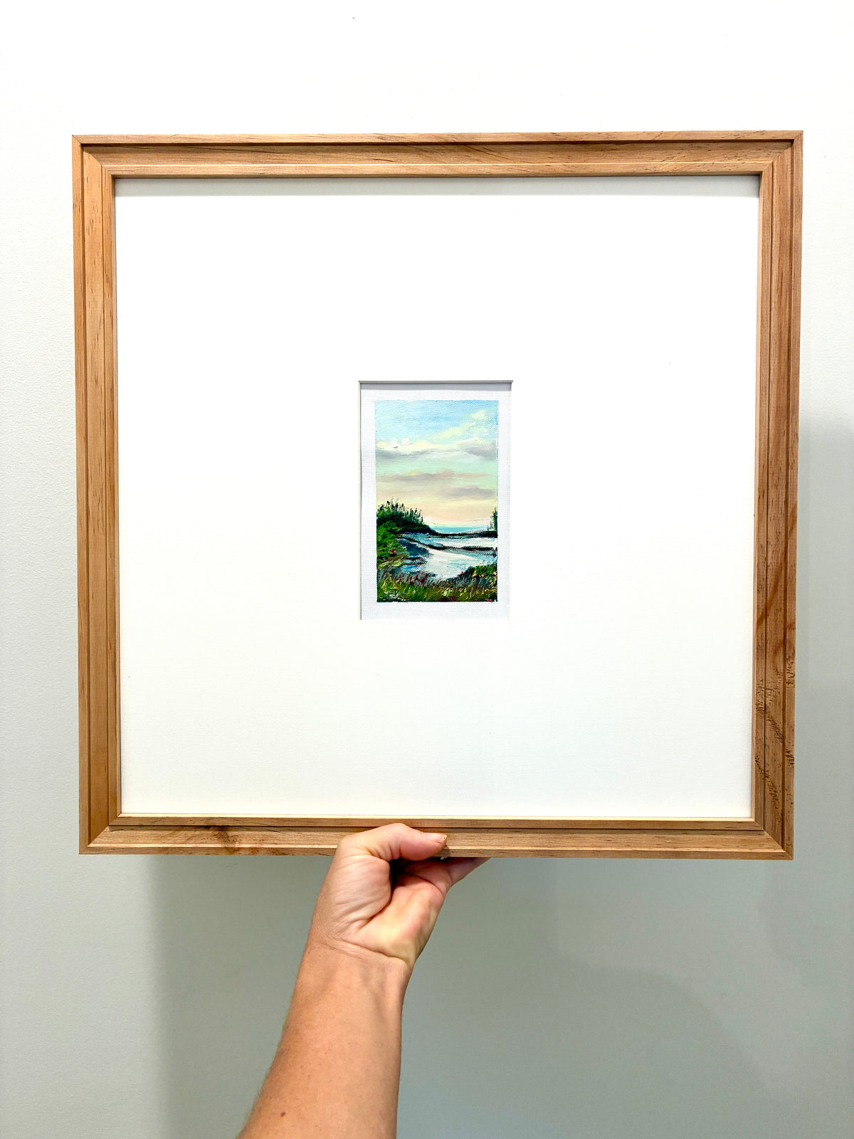 Hello Moon - Original Oil Painting on Paper, Oak Frame